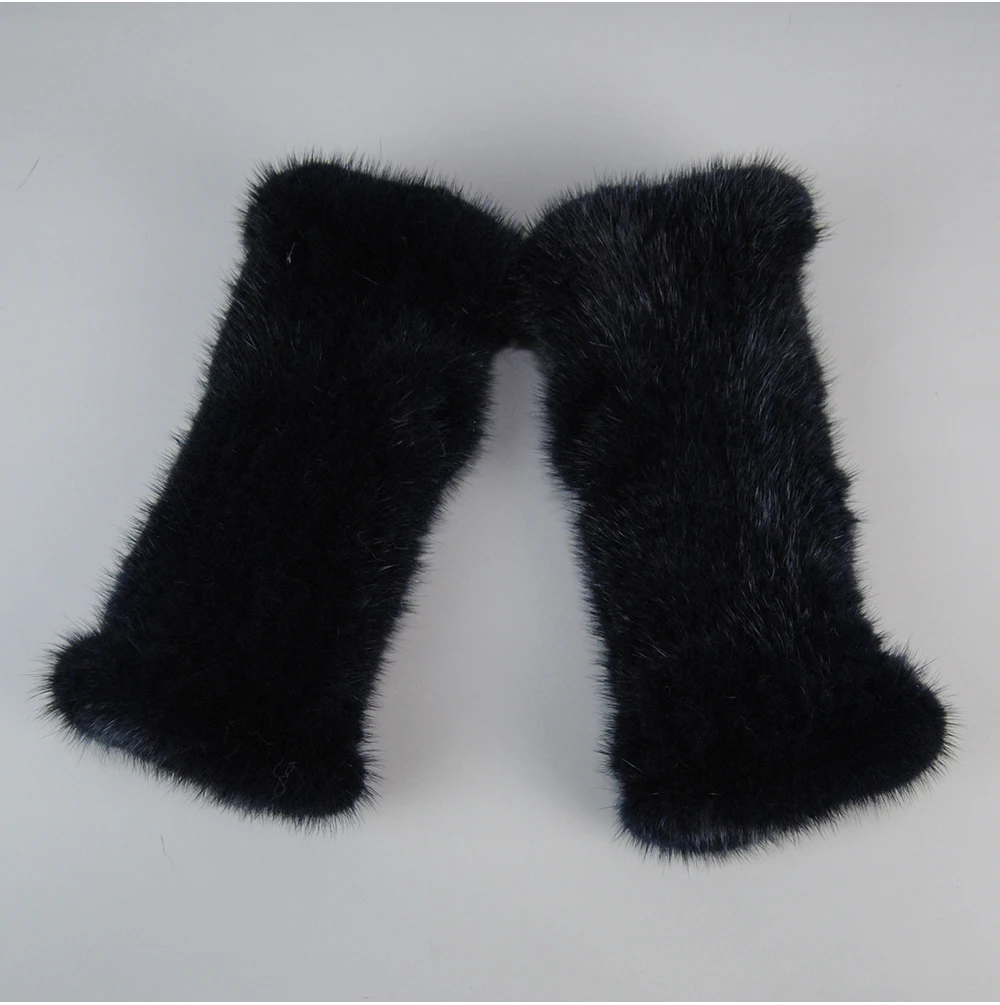 Lady Winter Real Mink Fur Gloves Hand Knitted Real Mink Fur Fingerless Gloves Women Warm Strong Elastic Real Mink Fur Mittens