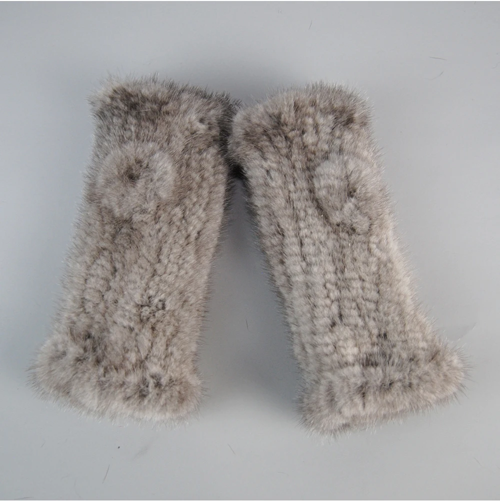 Lady Winter Real Mink Fur Gloves Hand Knitted Real Mink Fur Fingerless Gloves Women Warm Strong Elastic Real Mink Fur Mittens