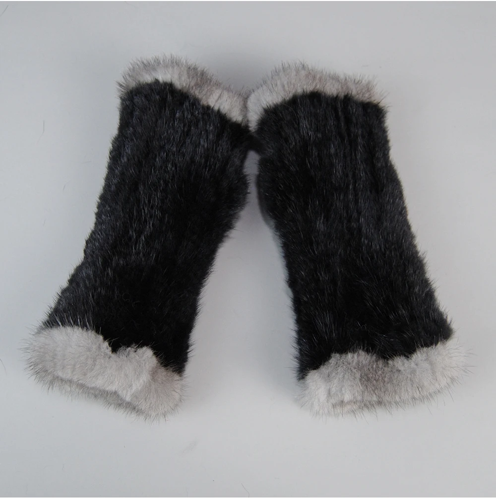 Lady Winter Real Mink Fur Gloves Hand Knitted Real Mink Fur Fingerless Gloves Women Warm Strong Elastic Real Mink Fur Mittens
