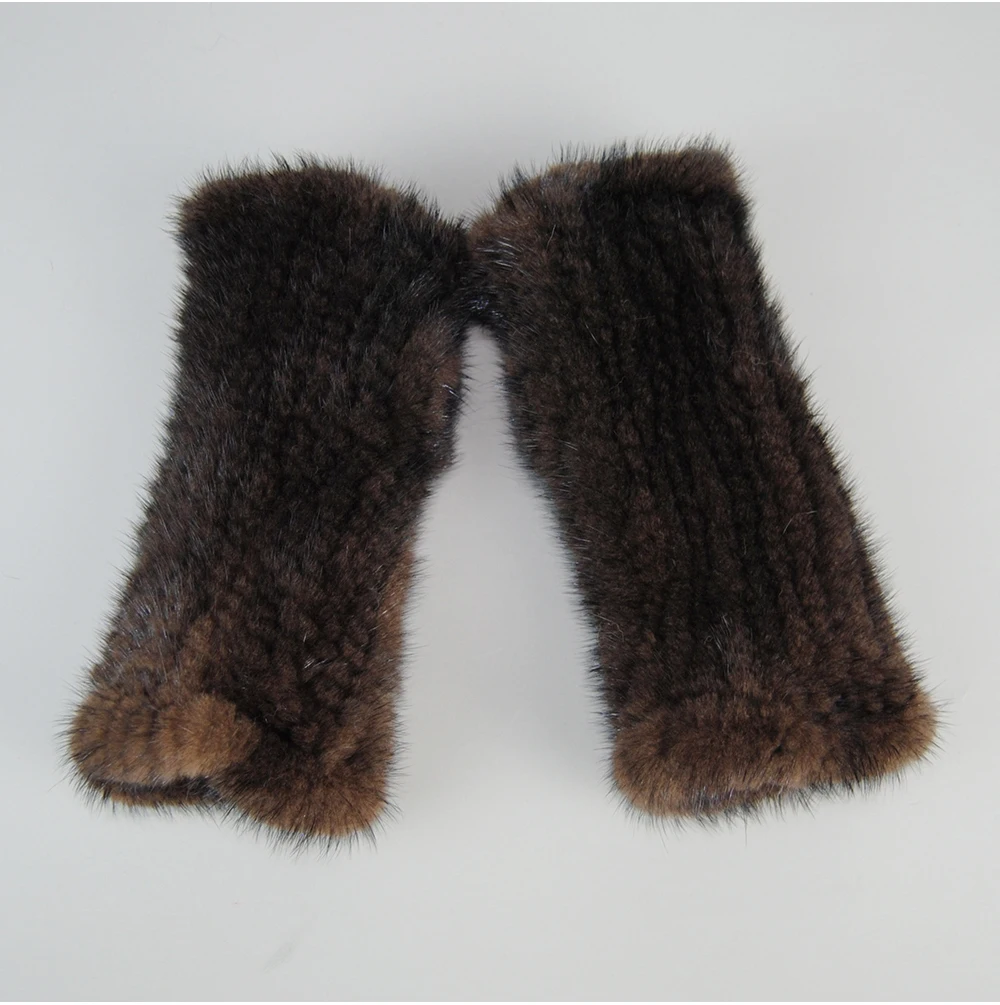 Lady Winter Real Mink Fur Gloves Hand Knitted Real Mink Fur Fingerless Gloves Women Warm Strong Elastic Real Mink Fur Mittens