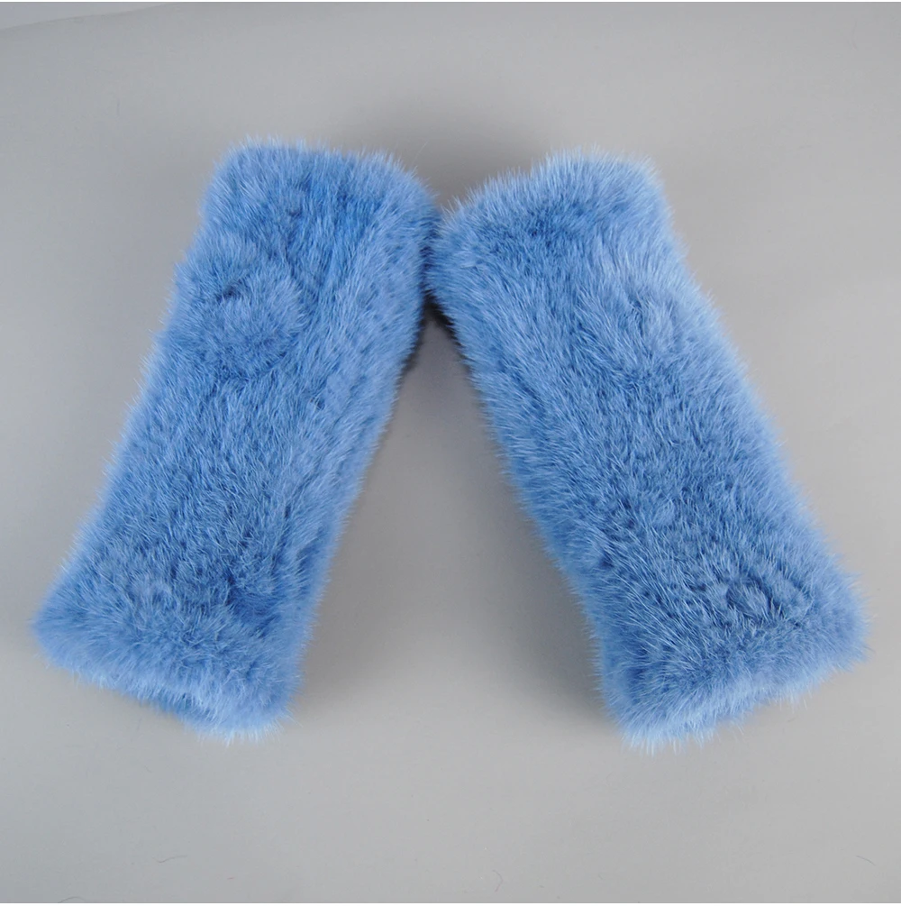 Lady Winter Real Mink Fur Gloves Hand Knitted Real Mink Fur Fingerless Gloves Women Warm Strong Elastic Real Mink Fur Mittens