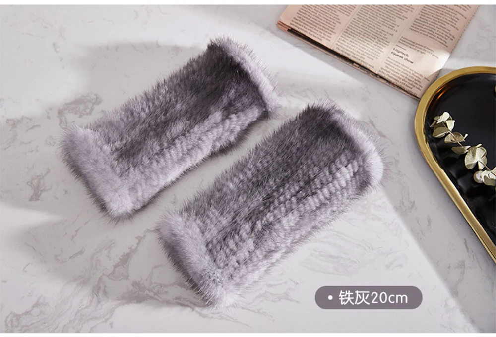 New Women 100% Real Genuine Knitted Mink Fur Mittens Winter Warm Lady Real Fur Fingerless Gloves Handmade Knit Mink Fur Mitten
