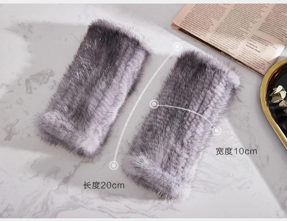 New Women 100% Real Genuine Knitted Mink Fur Mittens Winter Warm Lady Real Fur Fingerless Gloves Handmade Knit Mink Fur Mitten