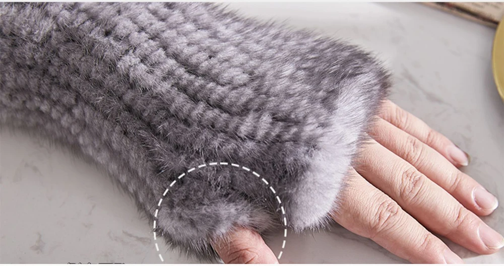 New Women 100% Real Genuine Knitted Mink Fur Mittens Winter Warm Lady Real Fur Fingerless Gloves Handmade Knit Mink Fur Mitten