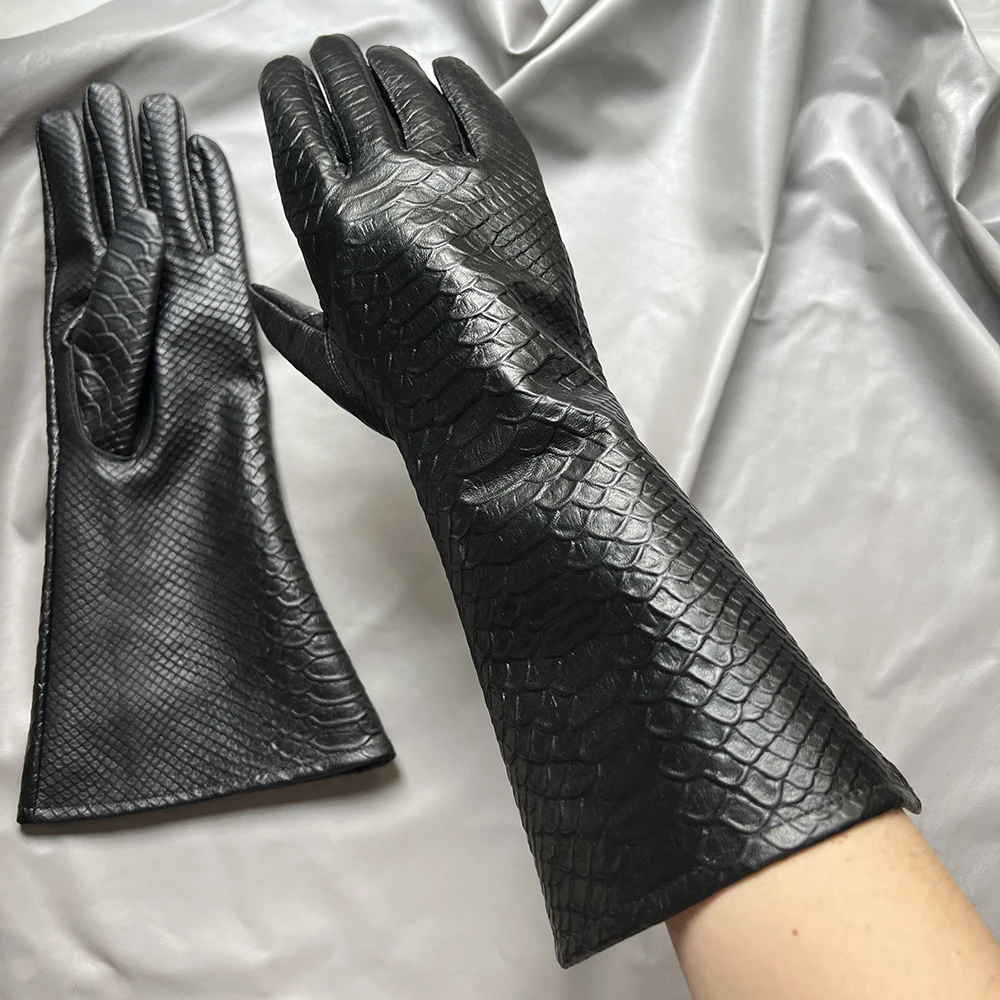 35cm Men's Goatskin Gloves Women‘s Bell Shaped Gloves Luxury Thin Lining And Tight-fitting Long Driving Motorcycle Gloves