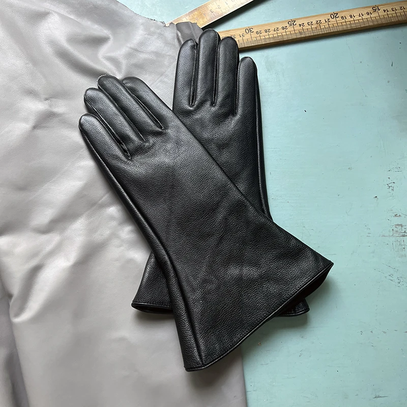35cm Men's Goatskin Gloves Women‘s Bell Shaped Gloves Luxury Thin Lining And Tight-fitting Long Driving Motorcycle Gloves
