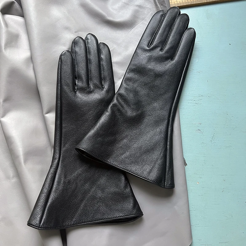 35cm Men's Goatskin Gloves Women‘s Bell Shaped Gloves Luxury Thin Lining And Tight-fitting Long Driving Motorcycle Gloves