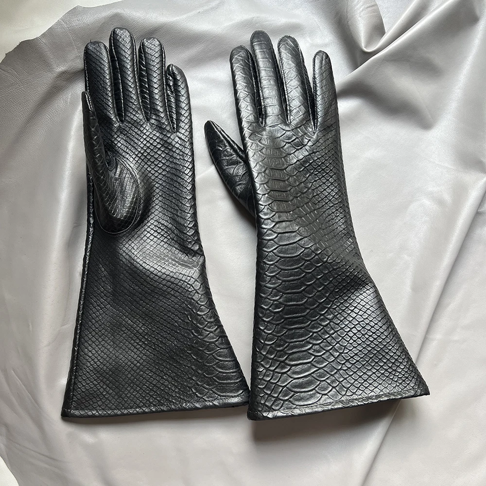 35cm Men's Goatskin Gloves Women‘s Bell Shaped Gloves Luxury Thin Lining And Tight-fitting Long Driving Motorcycle Gloves