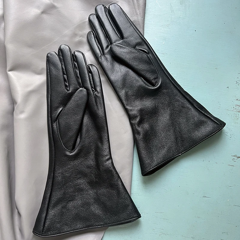 35cm Men's Goatskin Gloves Women‘s Bell Shaped Gloves Luxury Thin Lining And Tight-fitting Long Driving Motorcycle Gloves