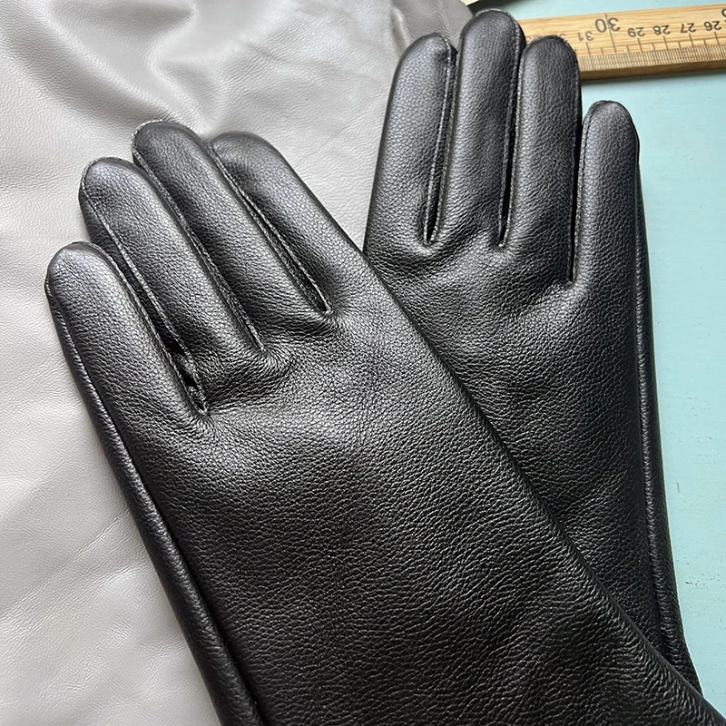 35cm Men's Goatskin Gloves Women‘s Bell Shaped Gloves Luxury Thin Lining And Tight-fitting Long Driving Motorcycle Gloves