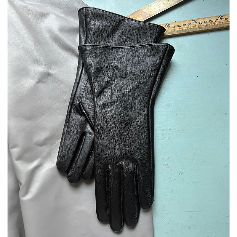 35cm Men's Goatskin Gloves Women‘s Bell Shaped Gloves Luxury Thin Lining And Tight-fitting Long Driving Motorcycle Gloves