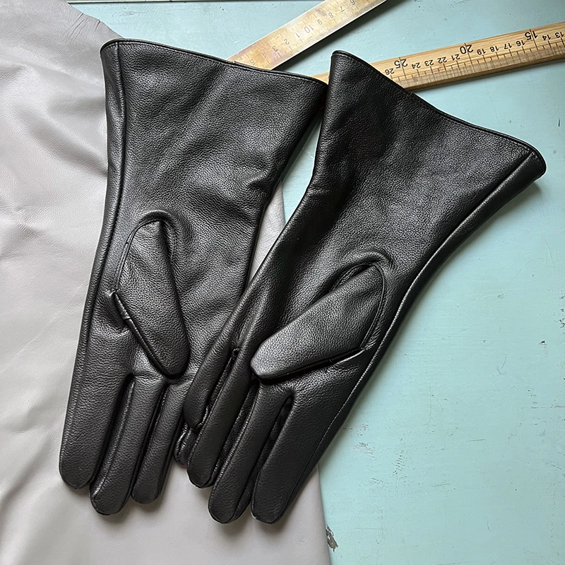 35cm Men's Goatskin Gloves Women‘s Bell Shaped Gloves Luxury Thin Lining And Tight-fitting Long Driving Motorcycle Gloves