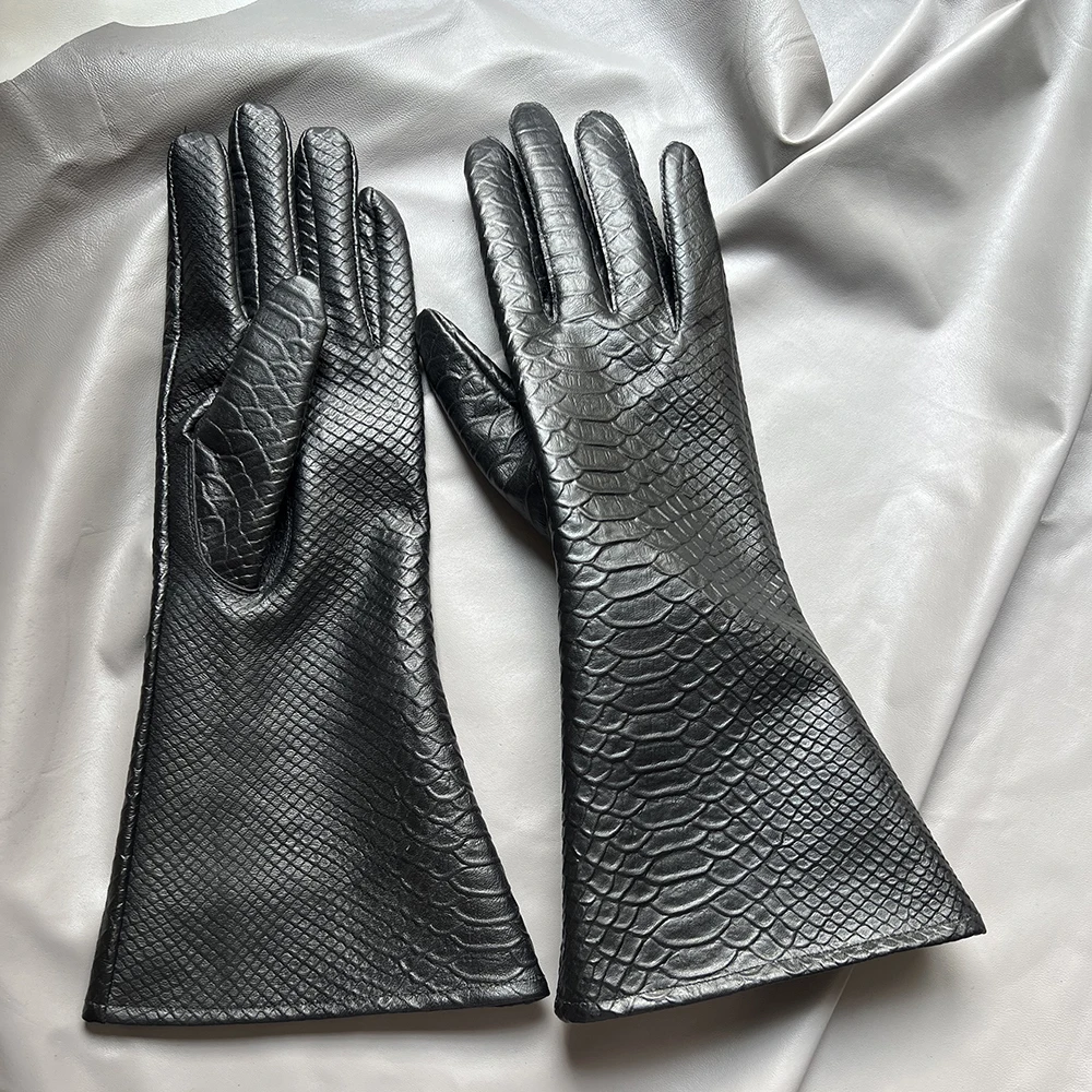 35cm Men's Goatskin Gloves Women‘s Bell Shaped Gloves Luxury Thin Lining And Tight-fitting Long Driving Motorcycle Gloves