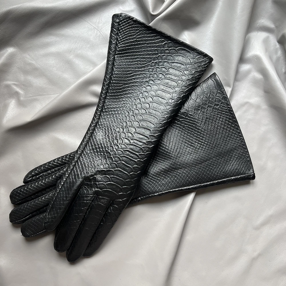 35cm Men's Goatskin Gloves Women‘s Bell Shaped Gloves Luxury Thin Lining And Tight-fitting Long Driving Motorcycle Gloves