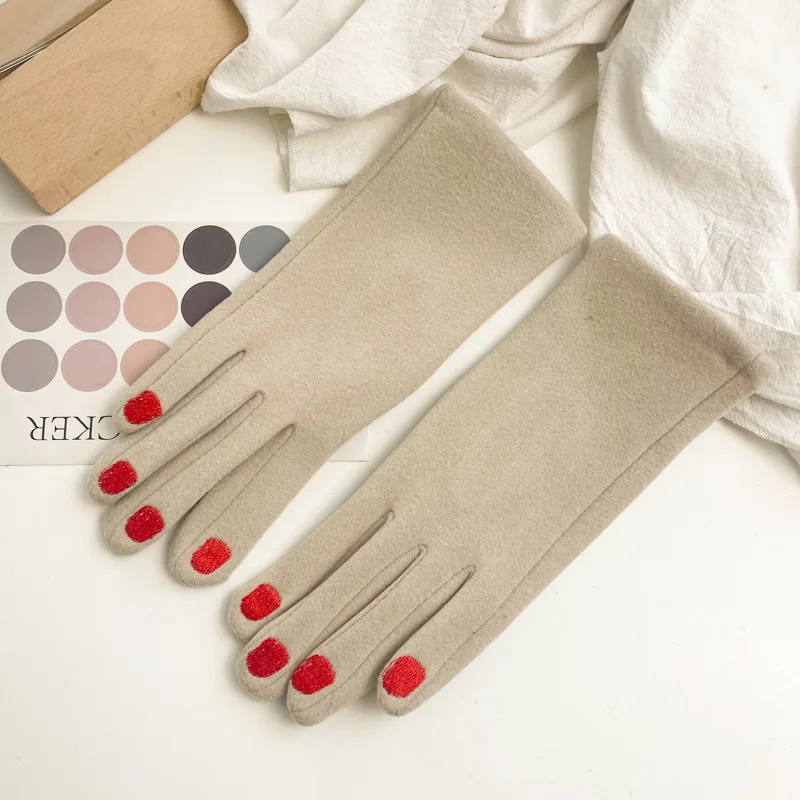 Women Creative Nail Polish Embroidery Gloves Grace Lady Fashion Vintage Driving Full Finger Mittens Girl Touch Screen Warm