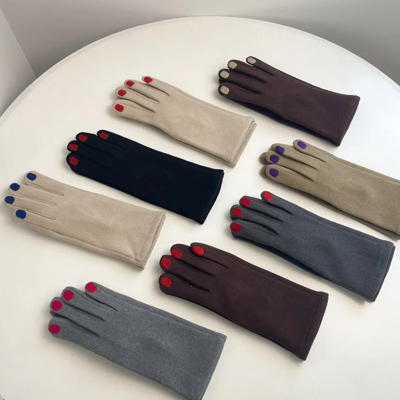 Women Creative Nail Polish Embroidery Gloves Grace Lady Fashion Vintage Driving Full Finger Mittens Girl Touch Screen Warm