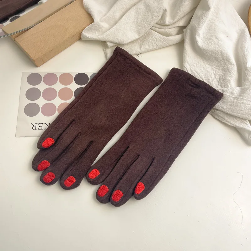 Women Creative Nail Polish Embroidery Gloves Grace Lady Fashion Vintage Driving Full Finger Mittens Girl Touch Screen Warm