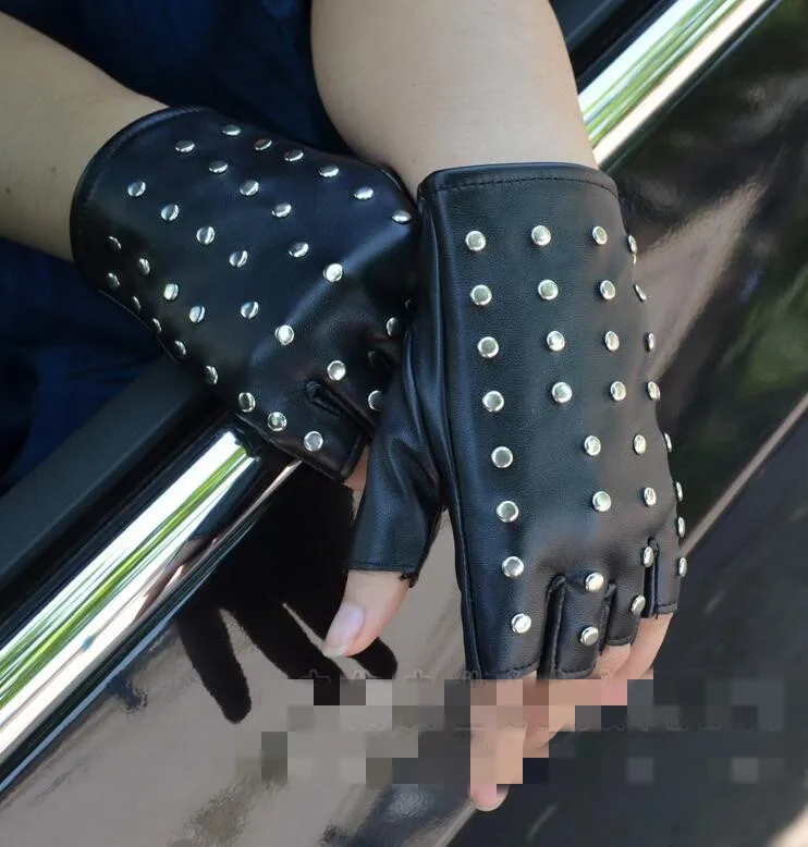 New fashion Women's punk rivets gloves fashion pu leather gloves female accessories black motorcycle gloves R3222