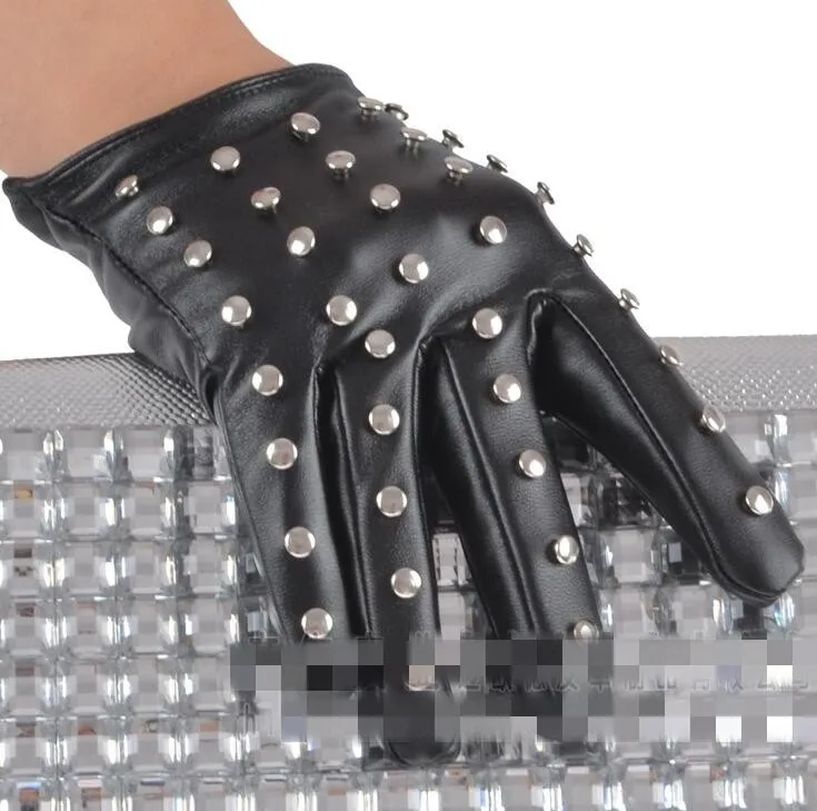 New fashion Women's punk rivets gloves fashion pu leather gloves female accessories black motorcycle gloves R3222