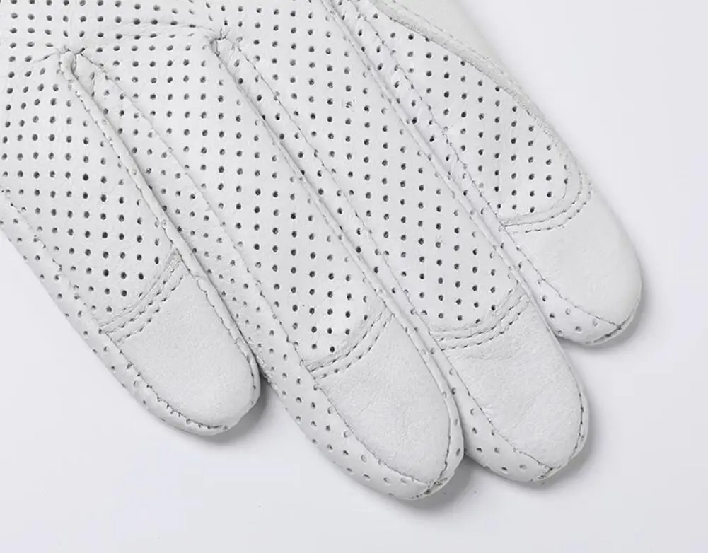 Men Women's Hollow Out Natural Sheepskin Leather White Glove Female Fashion Genuine Leather Breathable Thin Driving Glove R1919