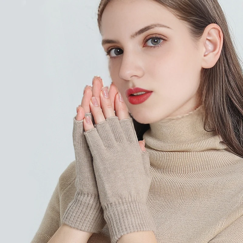 Women Men Half Finger Cashmere Glove Short Warm Soft Wool Knitted Wrist Mitten Winter Woolen Stretch Fingerless Gloves Boy Girl