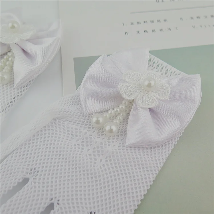 Kids Party Lace Pearl Fishnet Gloves Communion Flower Girl Party Gloves Children's Glove High Elasticity Mesh Bow Gloves