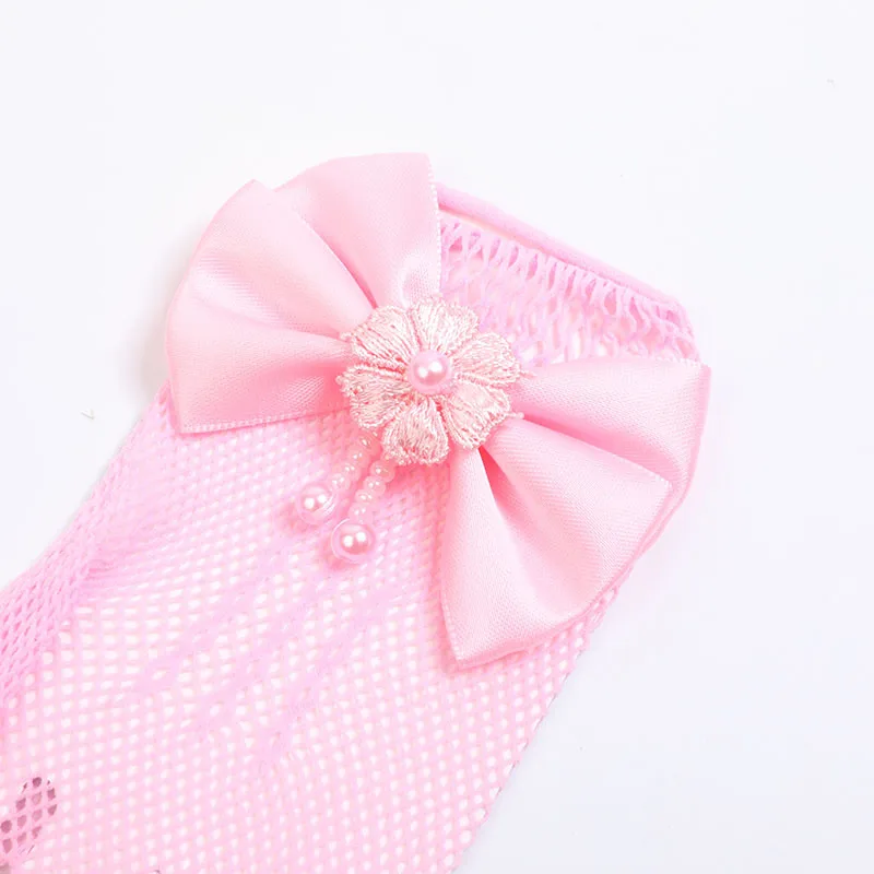 Kids Party Lace Pearl Fishnet Gloves Communion Flower Girl Party Gloves Children's Glove High Elasticity Mesh Bow Gloves