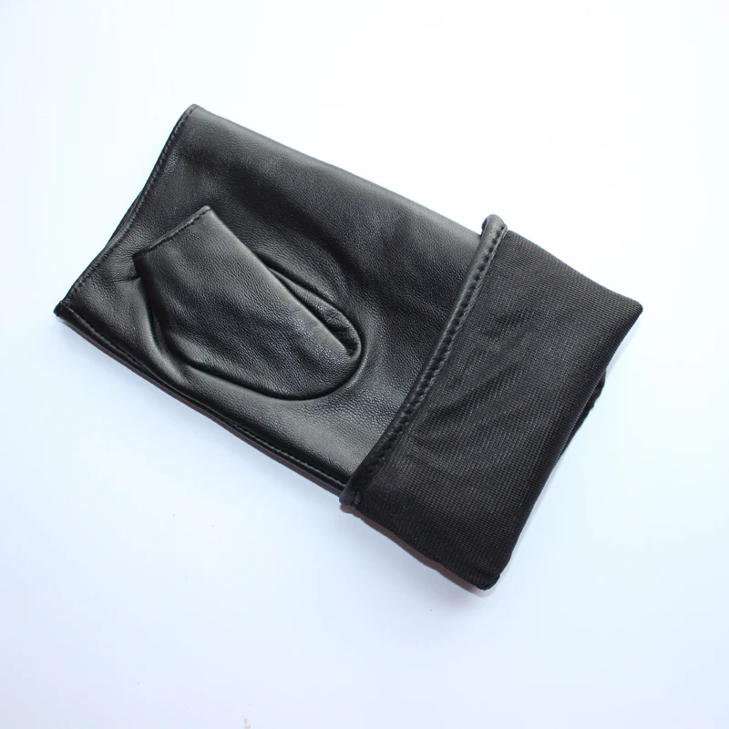 New Women Fashion Long Genuine Leather Black Sheepskin Driving Outdoor Fingerless Gloves Spring and Autumn