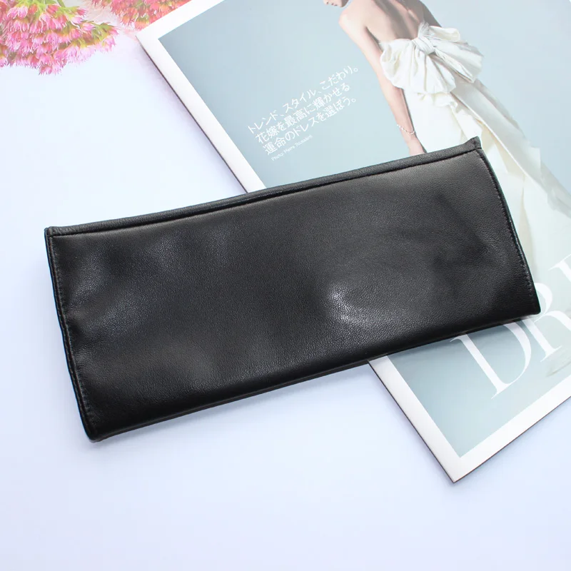New Women Fashion Long Genuine Leather Black Sheepskin Driving Outdoor Fingerless Gloves Spring and Autumn
