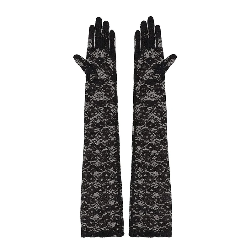 Women Sexy Elbow Length Lace Floral Thin Breathable Gloves See Through Club Party Evening Prom Dress Dancing Accessories