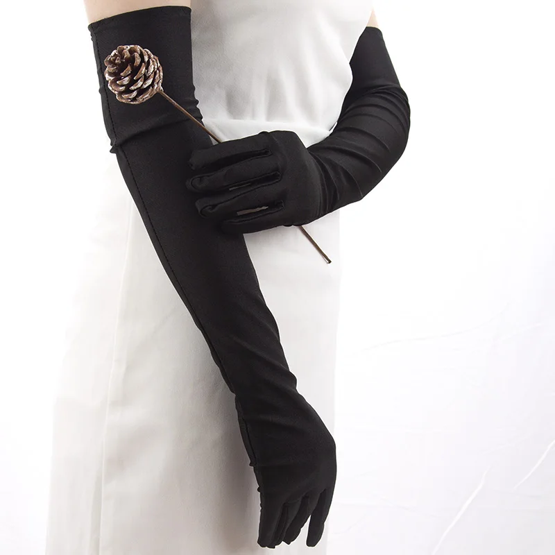 Classic Women Adult Black White Red Grey Opera/Elbow Stretch Satin Finger Long Gloves Women Flapper Gloves Matching Costume