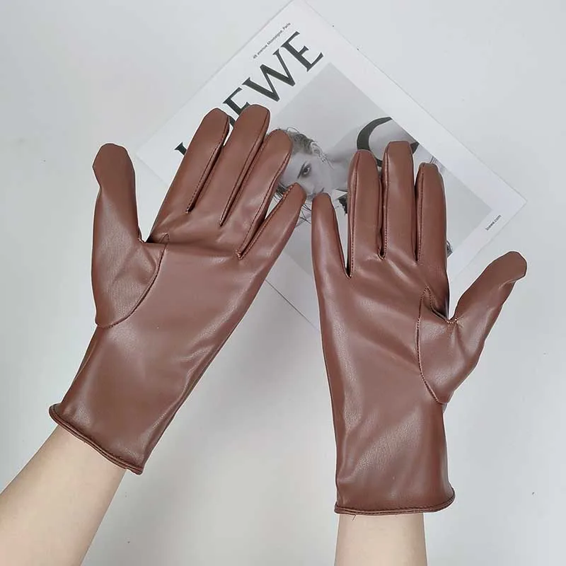 Fashion Female Winter Warm Touch Screen Driving Gloves Women' Outdoor Riding Plus Velvet Thicken Full Finger PU Leather Mittens