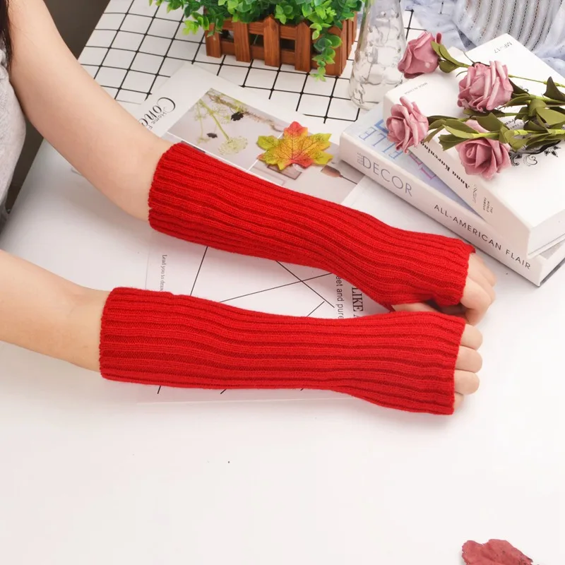 New Women Arm Warmers Japanese White Black Goth Knitted Kawaii Fingerless Gloves Ankle Wrist Sleeves Harajuku Girls Anime Gloves