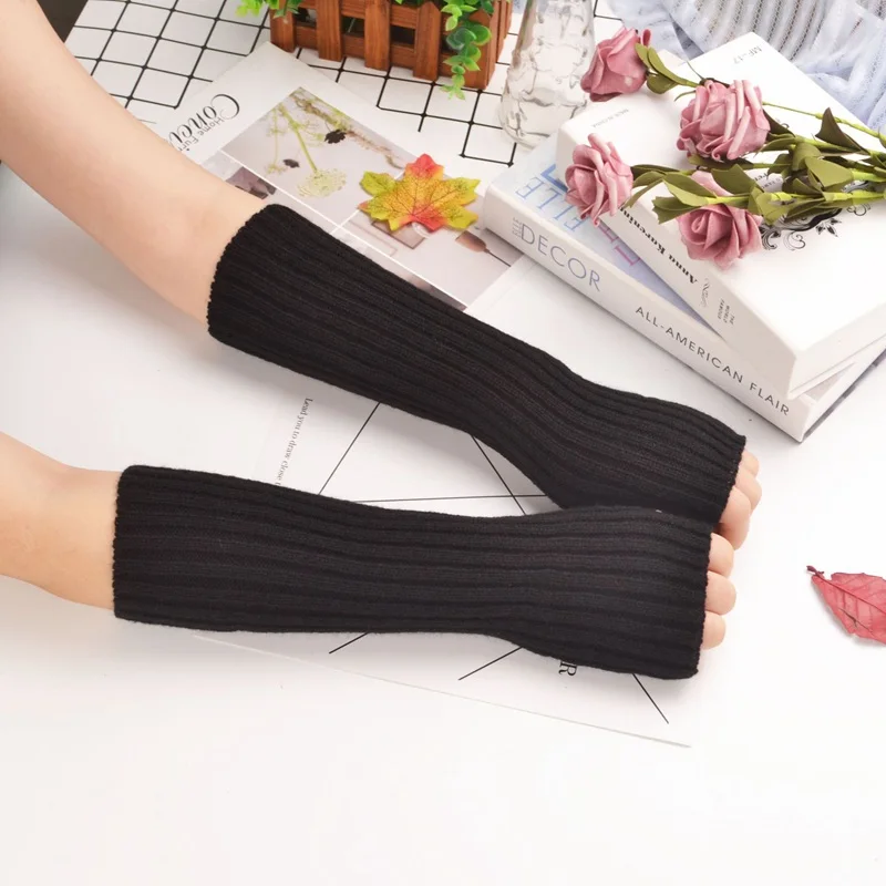 New Women Arm Warmers Japanese White Black Goth Knitted Kawaii Fingerless Gloves Ankle Wrist Sleeves Harajuku Girls Anime Gloves