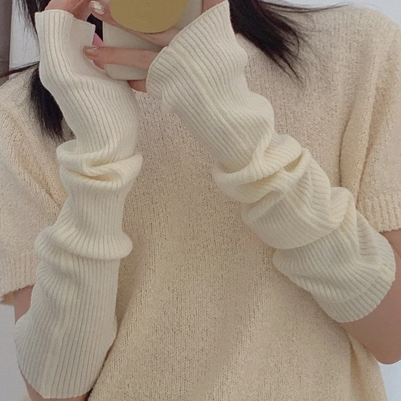 Y2K Fingerless Mittens Women Knitted Gloves Cosplay Anime Gloves Winter Arm Warmers Punk Gothic Harajuku Knit Mitten Arm Sleeves