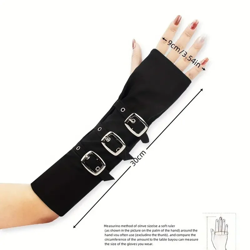 30cm Punk Girl Stage Performance Iron Buckle Fingerless Gloves Concert Lolita Women Black White Color Fashion Street Dance