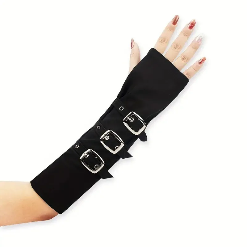 30cm Punk Girl Stage Performance Iron Buckle Fingerless Gloves Concert Lolita Women Black White Color Fashion Street Dance
