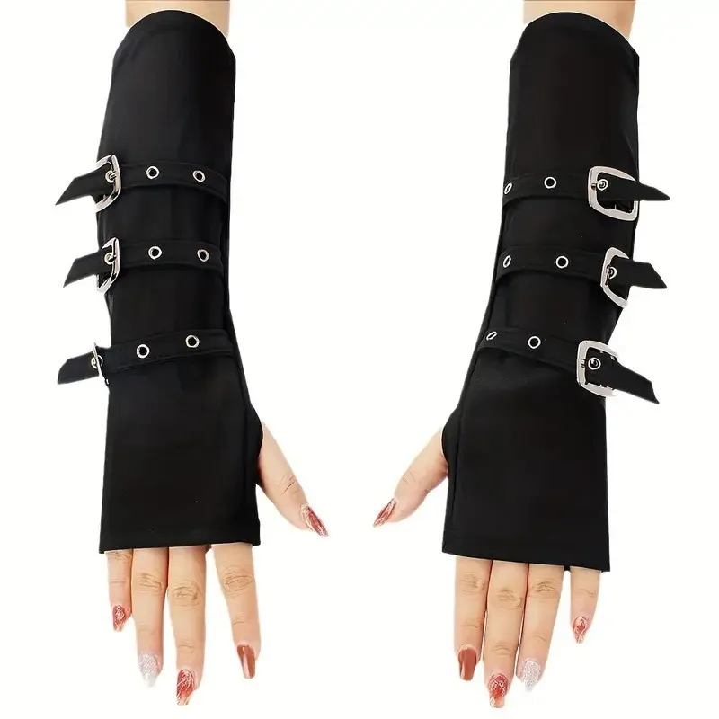 30cm Punk Girl Stage Performance Iron Buckle Fingerless Gloves Concert Lolita Women Black White Color Fashion Street Dance