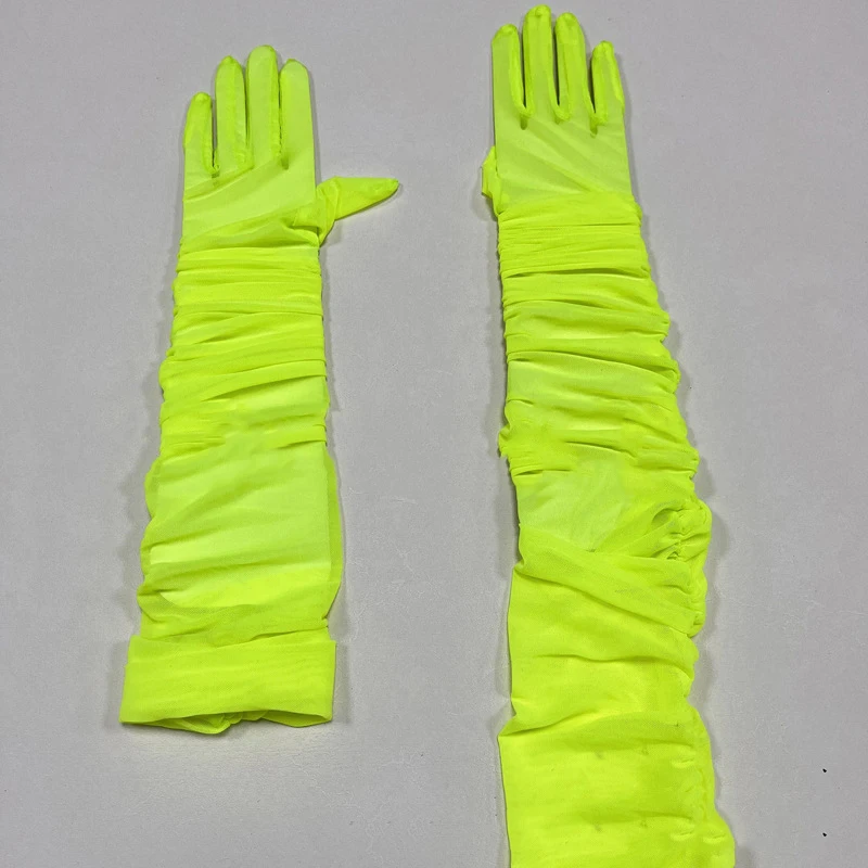 70CM Sexy Mesh Folds Ruffles Long Gloves Multicolored High Elasticity Elegant Women ’s Accessories Opera Bride Wedding