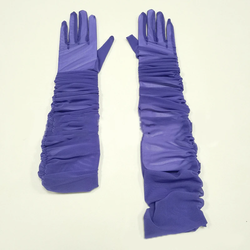 70CM Sexy Mesh Folds Ruffles Long Gloves Multicolored High Elasticity Elegant Women ’s Accessories Opera Bride Wedding