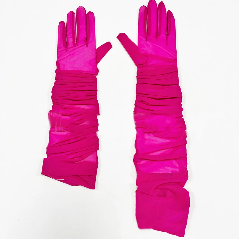 70CM Sexy Mesh Folds Ruffles Long Gloves Multicolored High Elasticity Elegant Women ’s Accessories Opera Bride Wedding