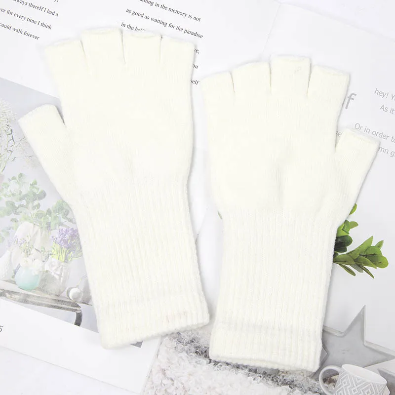 2022 New Unisex Black White Half Finger Fingerless Gloves Women and Men Wool Knit Cotton Gloves Autumn Winter Warm Work Gloves