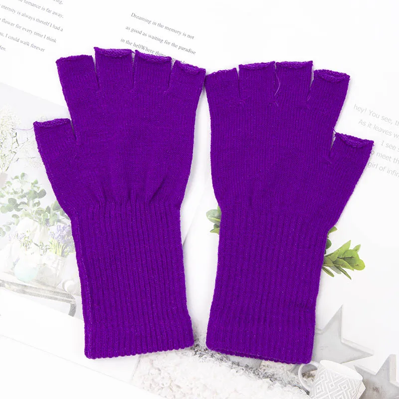 2022 New Unisex Black White Half Finger Fingerless Gloves Women and Men Wool Knit Cotton Gloves Autumn Winter Warm Work Gloves