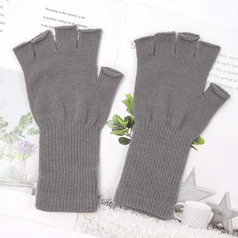 2022 New Unisex Black White Half Finger Fingerless Gloves Women and Men Wool Knit Cotton Gloves Autumn Winter Warm Work Gloves