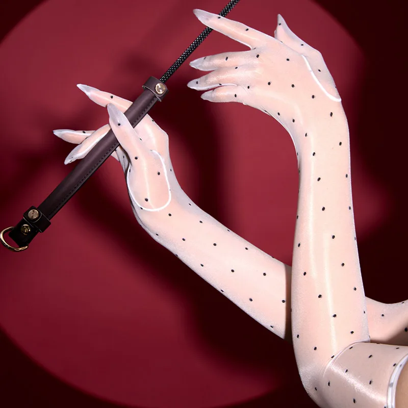 Fashion Retro Aurora Dot Oil Shiny Glossy Thin Women Sexy Five Finger Long Gloves Wedding Party Elastic Tight Stockings Mittens