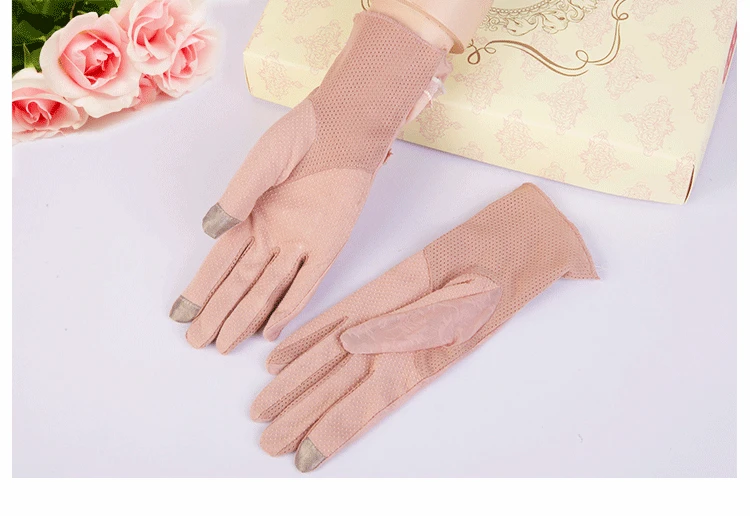 Sexy Summer Women UV Sunscreen Short Sun Female Gloves Fashion Ice Silk Lace Driving Of Thin Touch Screen Lady Gloves G02E