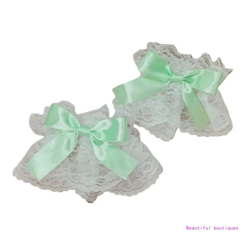 Gothic Lolita Wrist Cuffs Satin Bow Ruffles Lace Bracelet Wristband Hand Sleeves DropShip