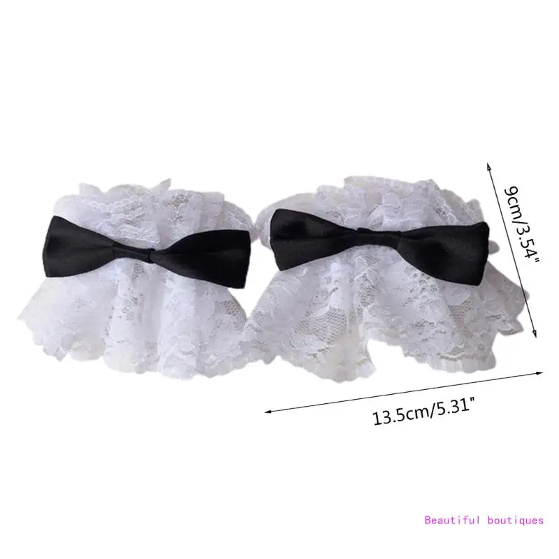 Gothic Lolita Wrist Cuffs Satin Bow Ruffles Lace Bracelet Wristband Hand Sleeves DropShip
