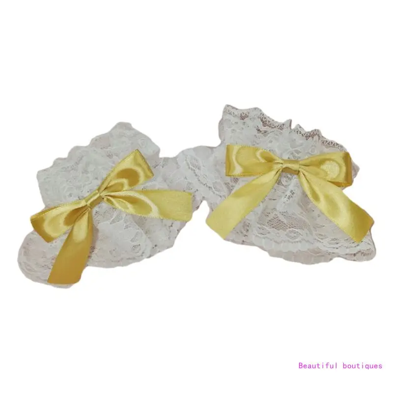 Gothic Lolita Wrist Cuffs Satin Bow Ruffles Lace Bracelet Wristband Hand Sleeves DropShip