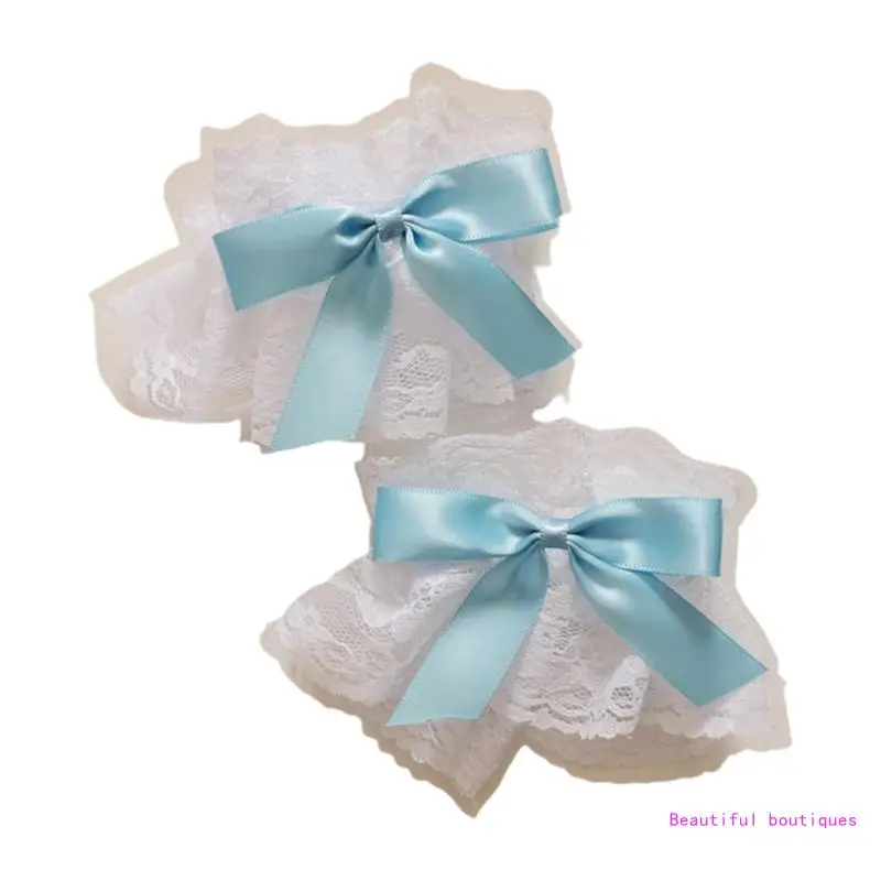 Gothic Lolita Wrist Cuffs Satin Bow Ruffles Lace Bracelet Wristband Hand Sleeves DropShip